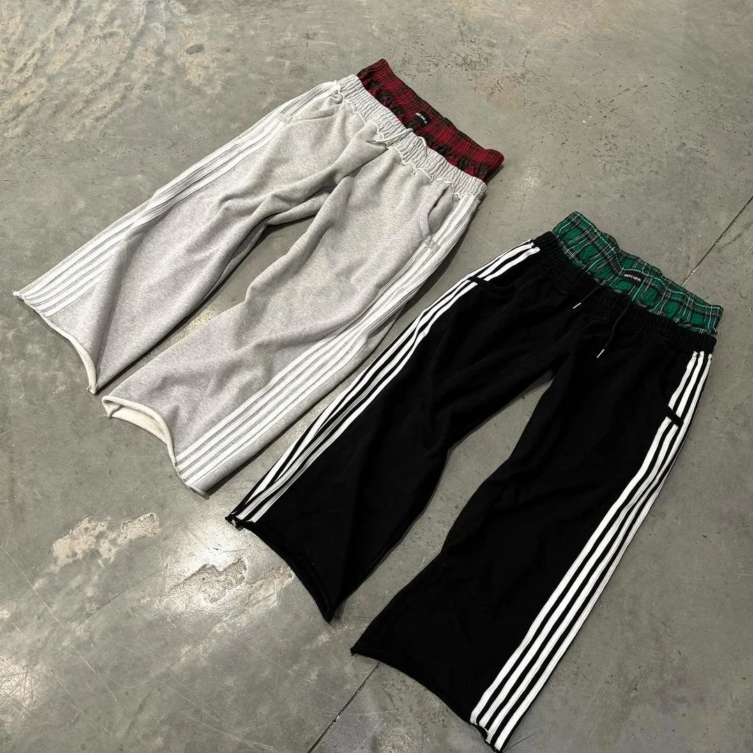 Pantalones rectos sueltos para hombres y mujeres, pantalones casuales a rayas simples retro, pantalones de chándal de hip hop, cintura alta, Harajuku, Y2K