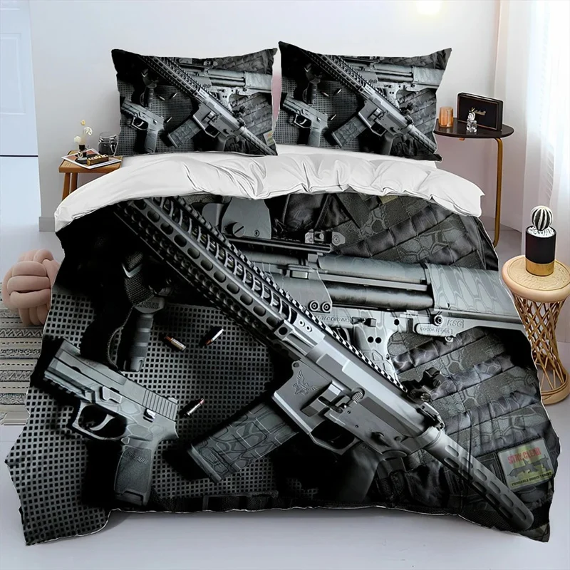 3D Rifle Revolver Cartridge Gun Comforter Bedding Set,Duvet Cover Bed Set Quilt Cover Pillowcase,King Queen Size Bedding Set