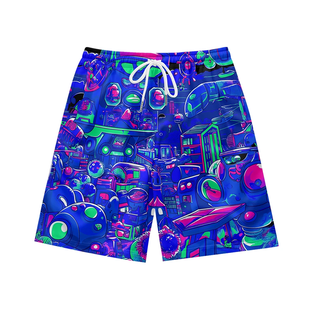 Future neon color patterns, personalized fashion, casual trend, summer men's drawstring beach sports shorts