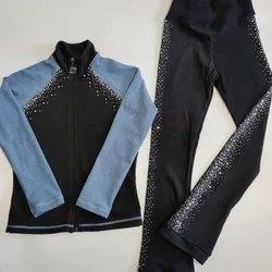 Figure skating suit set with plush thick jacket and skating pants set