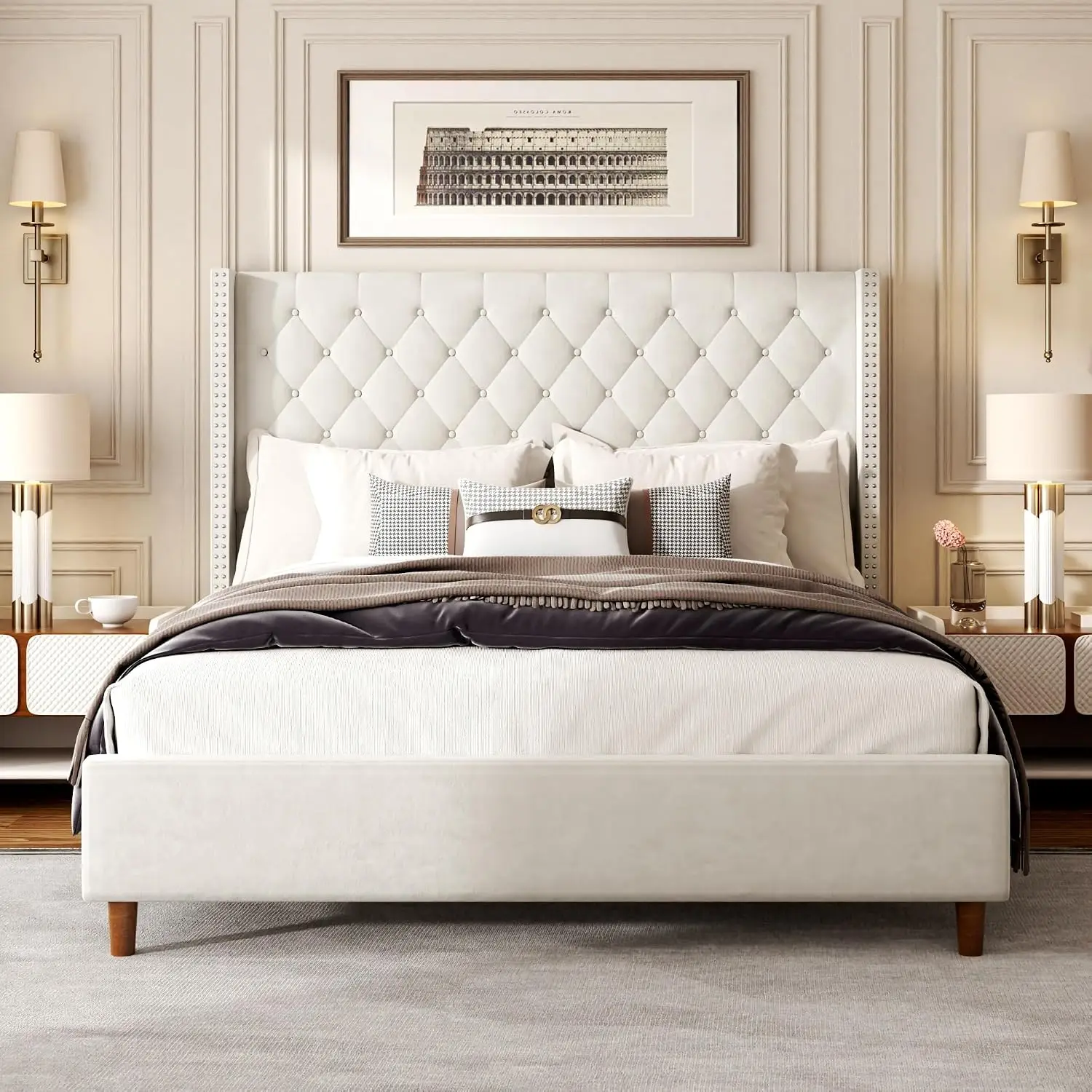 Queen Bed Frame Upholstered Platform 62