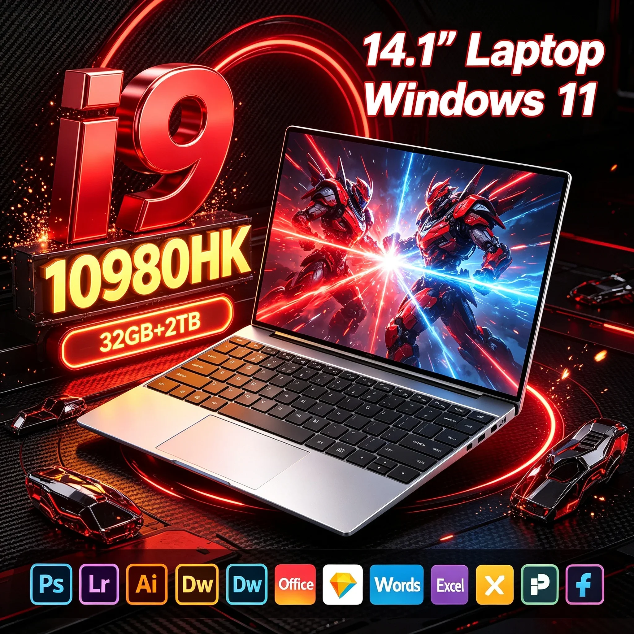 14.1'' Ultra‑thin Laptop Intel I9‑10980HK 32GB RAM 2TB SSD HD Display Windows11 Notebook PC For Home Office Student Daily Work