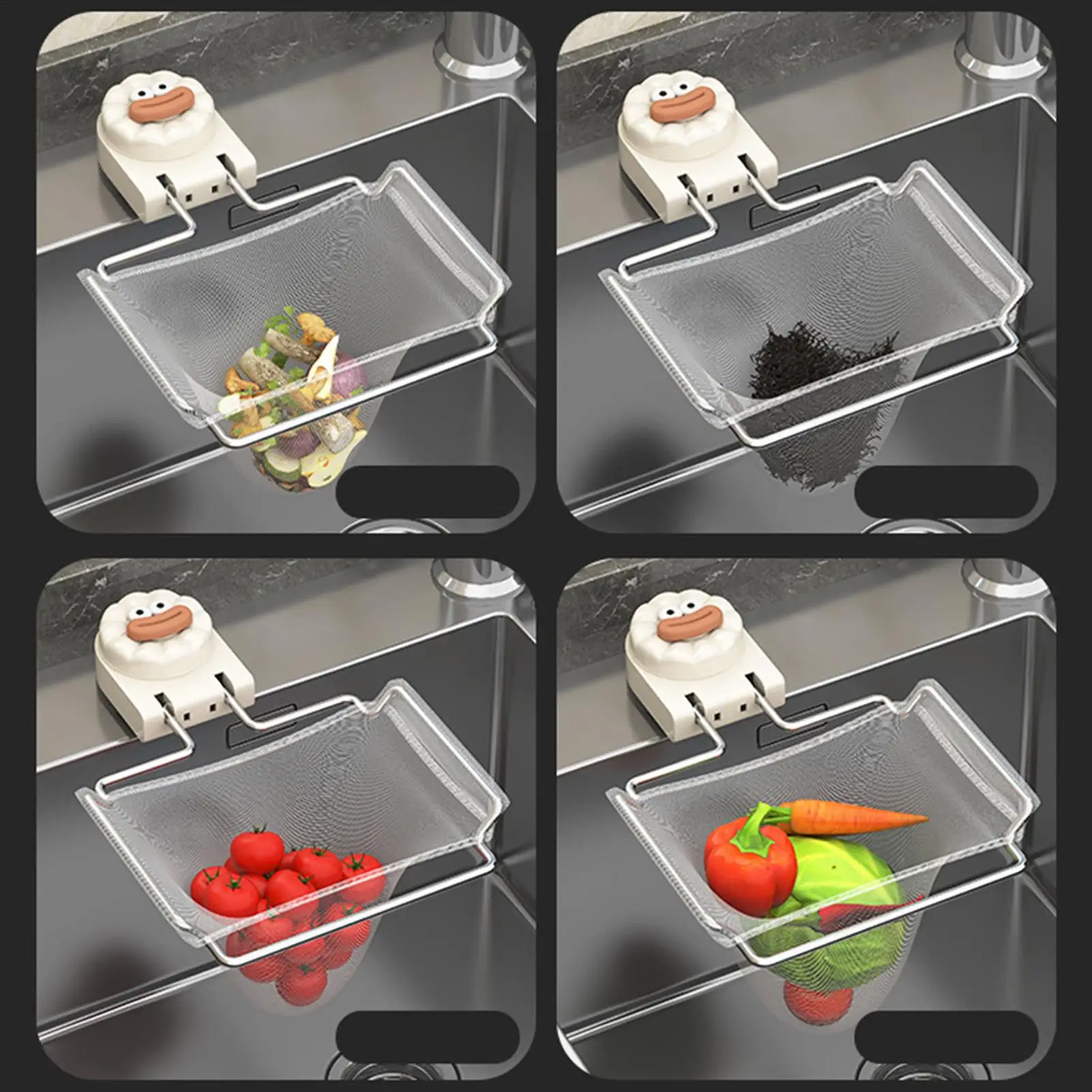 

Фильтр для еды для раковины, складной сушилка для мусора, держатель для сушки фруктов с 50-сетчатым мешком для домашней кухни, ванной комнаты, дома, овощей