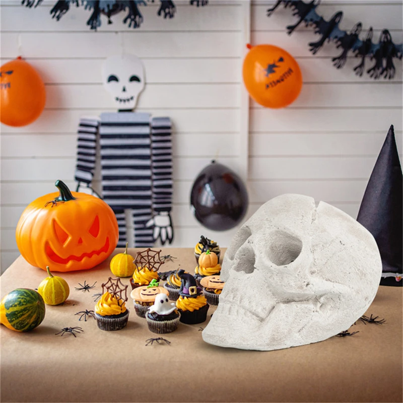 Decoração de caveira de halloween, cerâmica à prova de fogo, imitação de caveira humana, decoração para ambientes internos e externos, decoração de festa de halloween