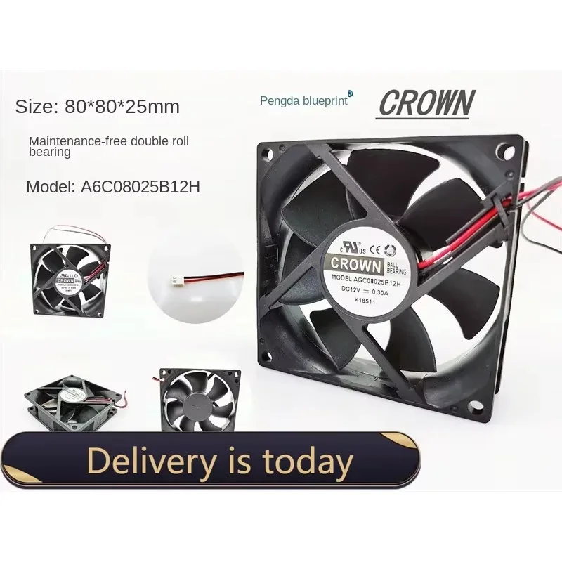 pa AGN08025B12H dual ball 8025 12V 0.3A 8CM computer motherboard chassis power cooling fan80*80*25MM