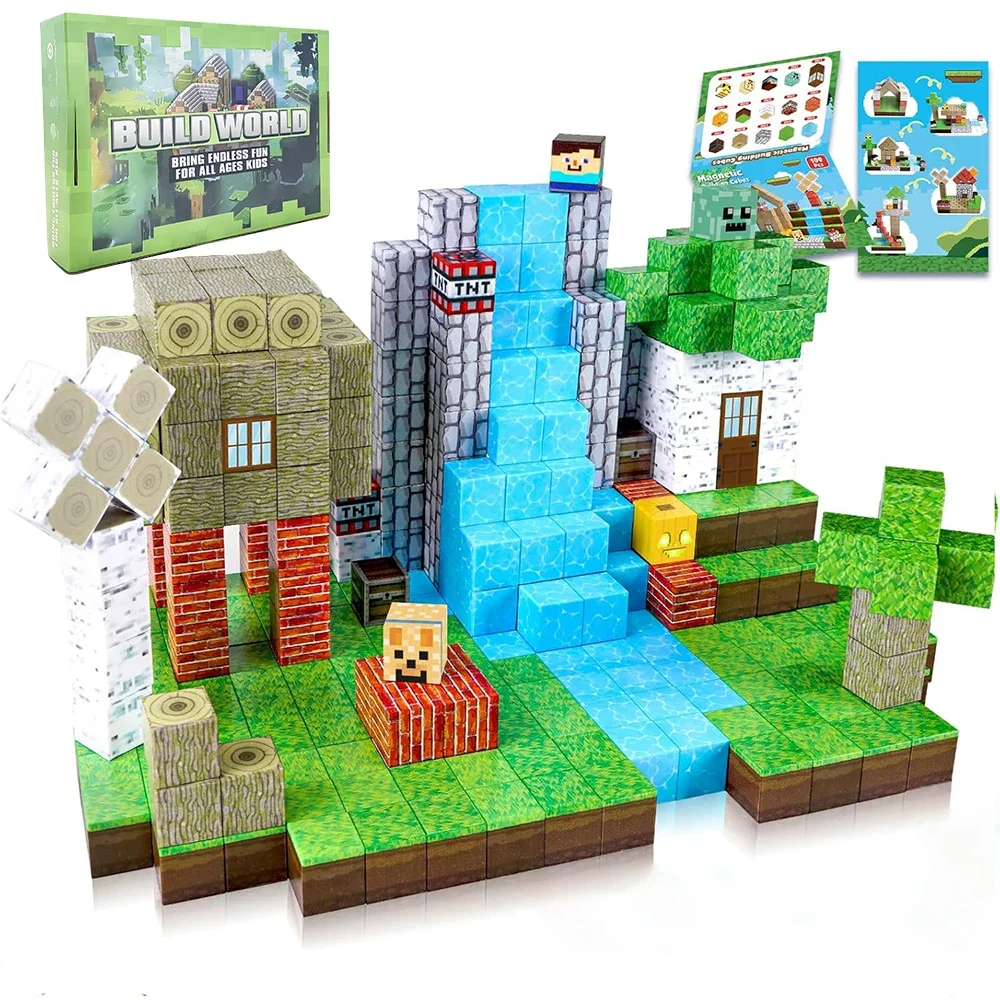 192PCS Magnetic Building Blocks Mine Magnet World ชุดของเล่น STEM Montessori ซ้อนก้อนชุดก่อสร้างคริสต์มาสของขวัญ