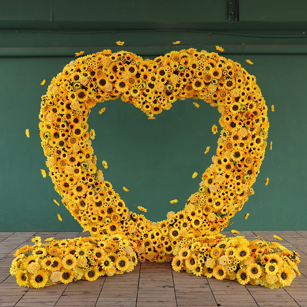 

Wedding Proposal Decorations Sunflowers Fake Flowers Wreath Yellow Heart Shape Handmade Floral Arrangements Decor Props HY2684