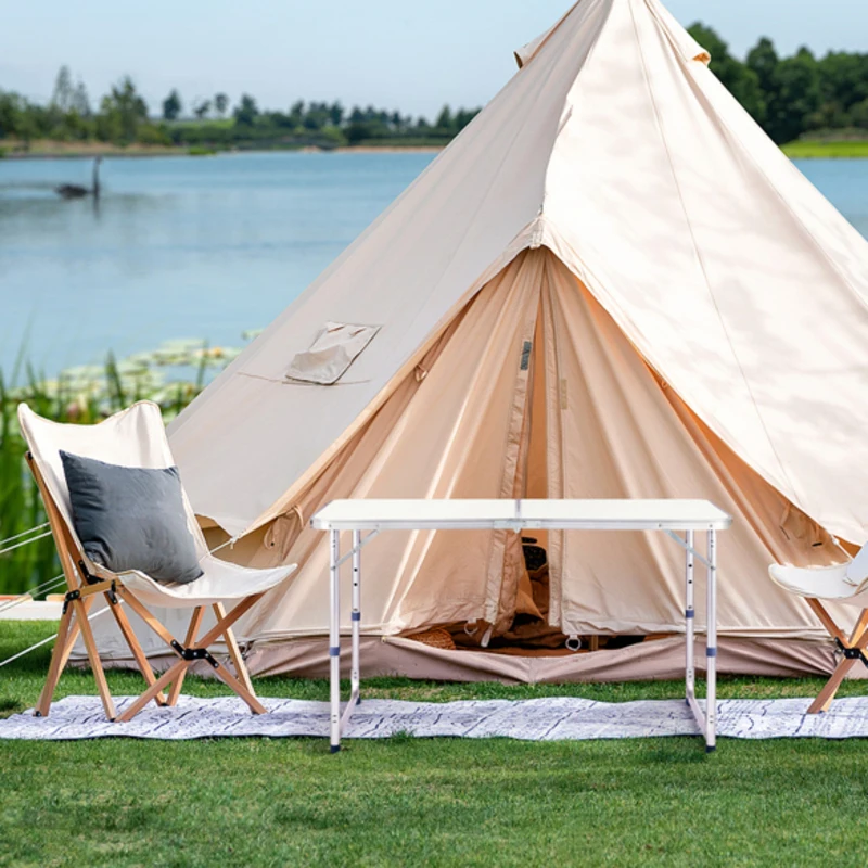 4-футовый белый портативный складной стол с регулируемой высотой, многоцелевой для кемпинга, пикников, вечеринок, дизайн алюминиевой и деревянной доски