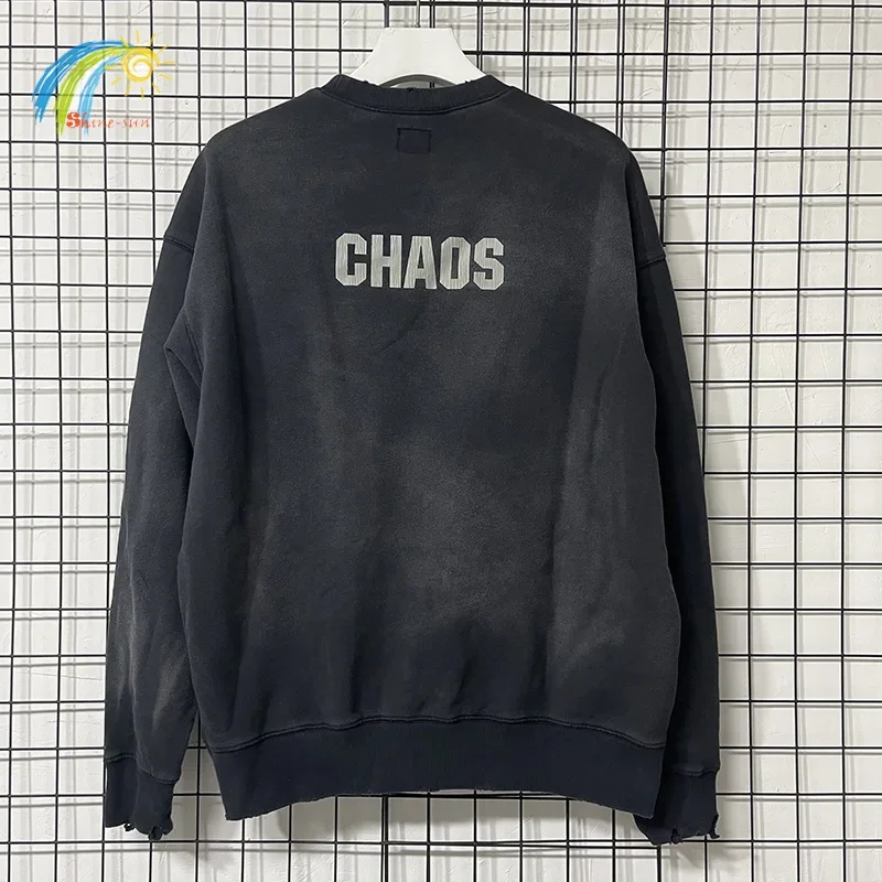 24FW Classic Crack Logo Print Saint Sweatshirts Men Women Couple Casual Fashion Crewneck Vintage Washed Black Damaged Pullovers