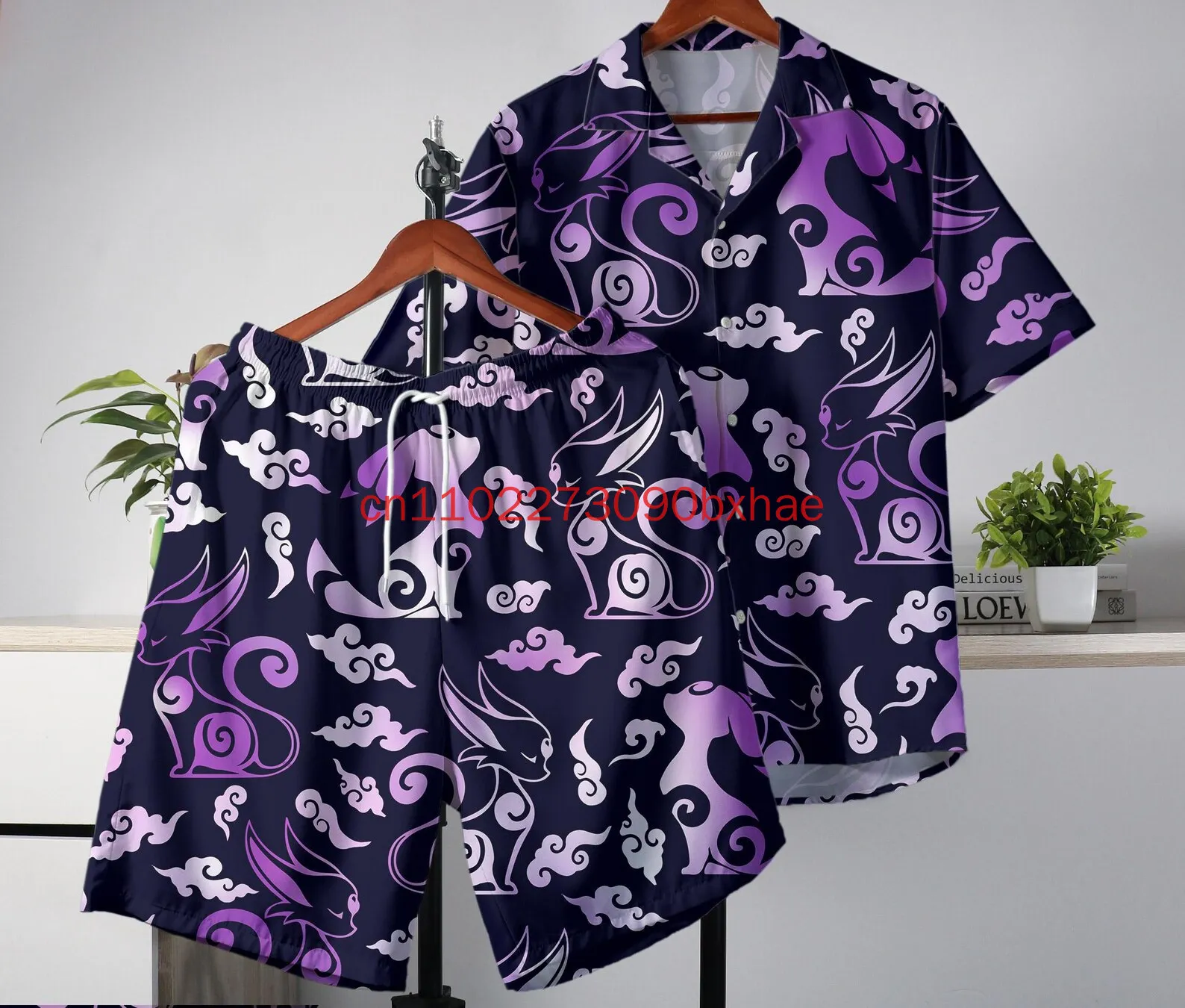 

Mewtwo and Mew Matching Hawaiian Shirt and Shorts Set 3D Print Cute Anime Summer Vacation Outfit for Fans
