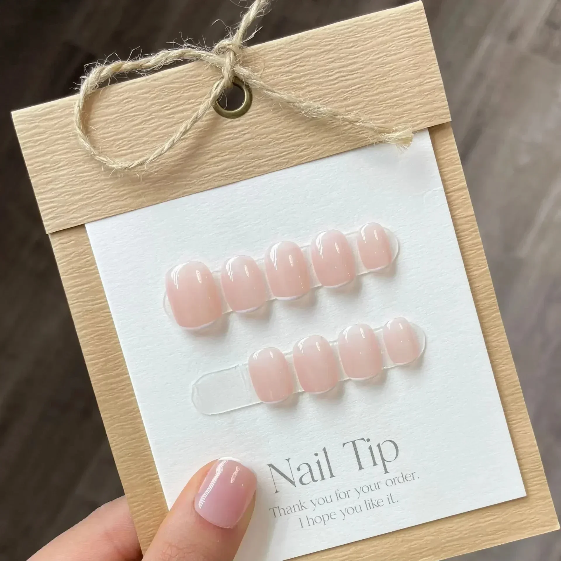 

10Pcs Pure Color Handmade Short False Nail with Glue Press On Nails Full Cover French Round Head Manicure Wearable Nail Tips Art