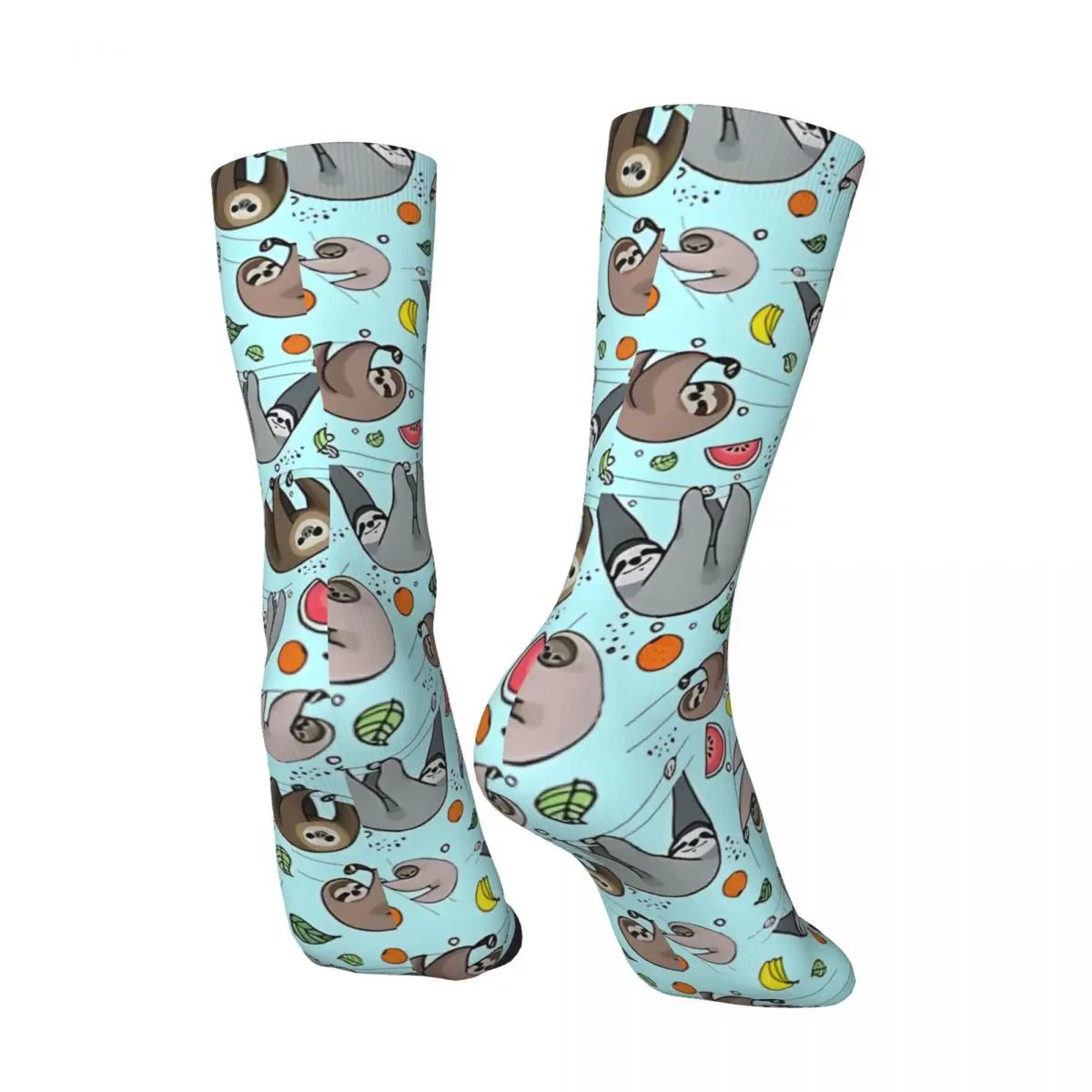 Funny Crazy Sloths In Blue Sock for Men Hip Hop Vintage Sloth Seamless Pattern Printed Crew Sock Novelty Gift official-website