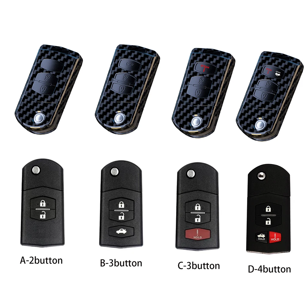 ABS Carbon Fiber Car Flip Key Case Cover For Mazda 2 3 5 6 CX5 CX7 CX9 RX8 M6 MX5 2005/6/7/8/9/10/11 2 3 4 Buttons Shell
