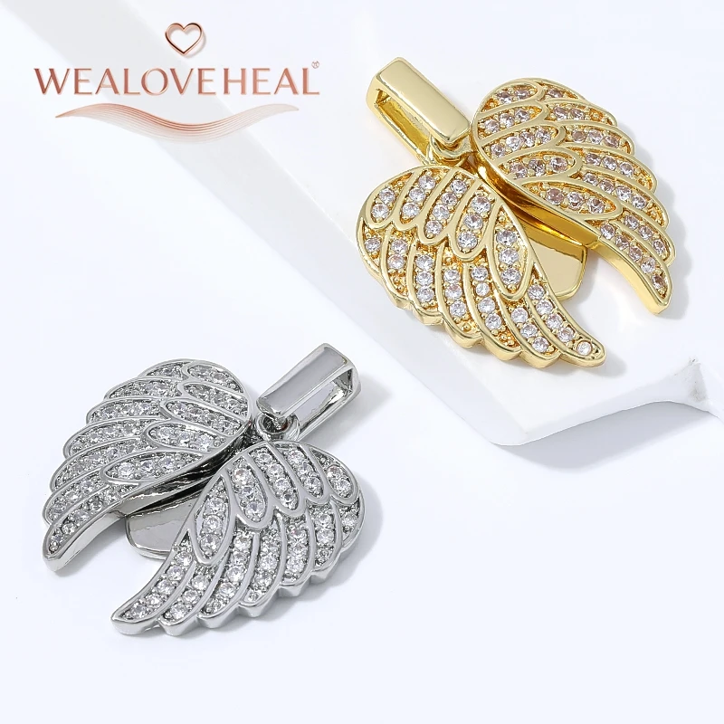 anhänger schmuckherstellung, 18K vergoldeter Messing-Anhänger mit Engelsflügeln und Herz für DIY-Schmuckherstellung, mikropavé-besetzter CZ-Flügel-Anhänger, DIY-Halskettenzubehör – Detail 17