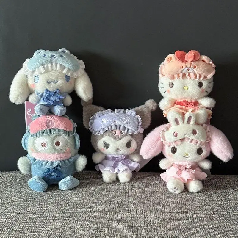 

Kawaii Hellokitty My Melody Kuromi Pajama Series Plush Doll with Eye Mask Cute Bag Pendant Hanging Ornament Gift for Girls Women