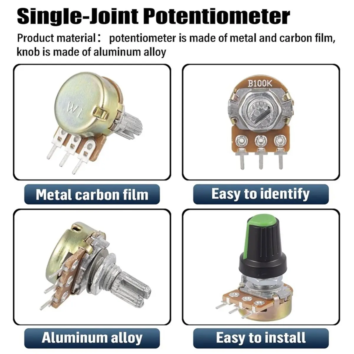 Multi-use Gear WH148 Potentiometer Kit 1K 2K 5K 10K 20K 50K 100K 250K 500K 1MK Ohm 15mm Shaft Single-Joint Linear Potentiometers