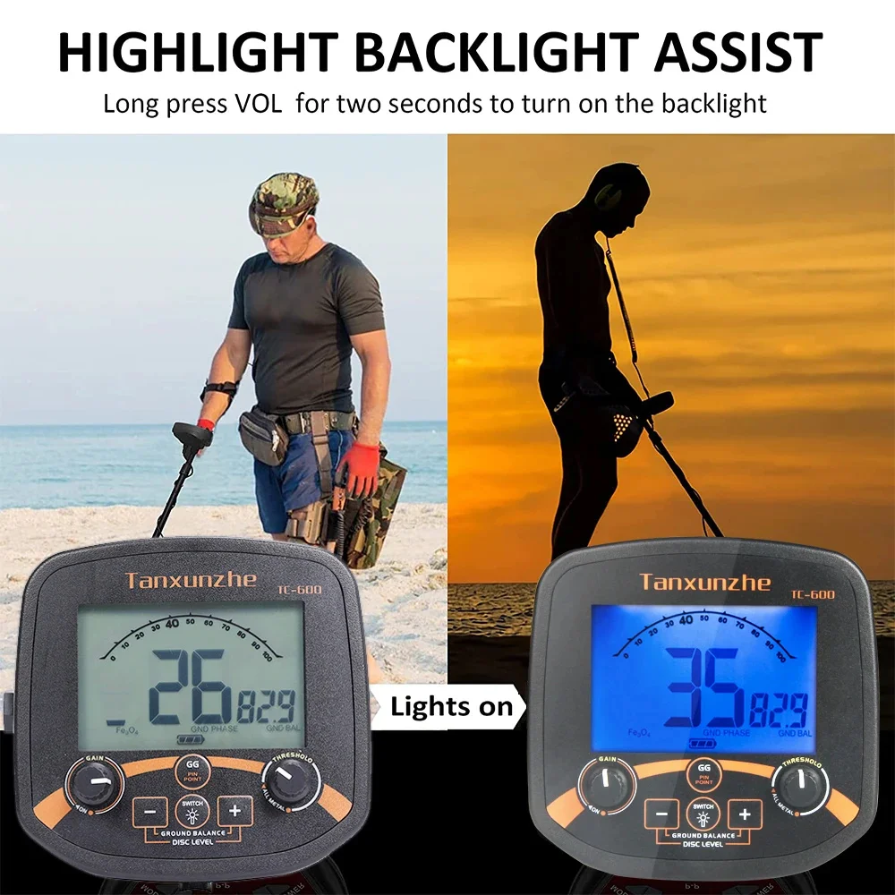 TC-600 Metal Detector Professional Underground Depth Gold Detector Treasure Handheld High Frequency Pinpoint Detecting