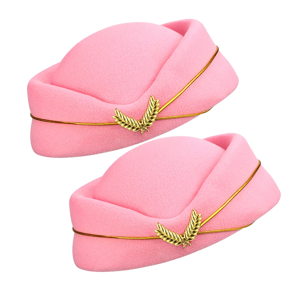 

2pcs Woolen Flight Attendant Hats Pink Stewardess Hat Women Airline Hostess Costume Accessories Durable Felt Stage Performance