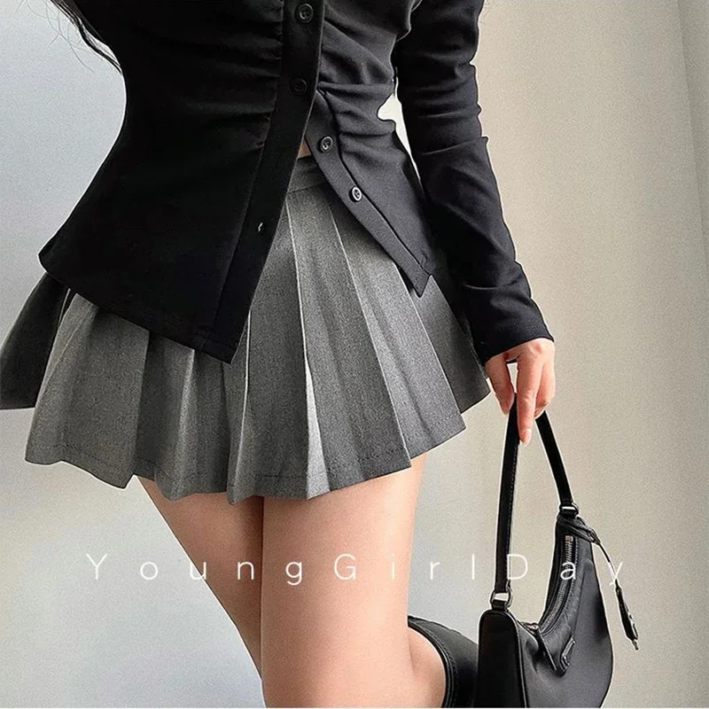 Pleated Skirt with Shorts Women Sexy High Waist Irregular White Black A-line Gyaru Tennis extreme Mini Skirt School 2024