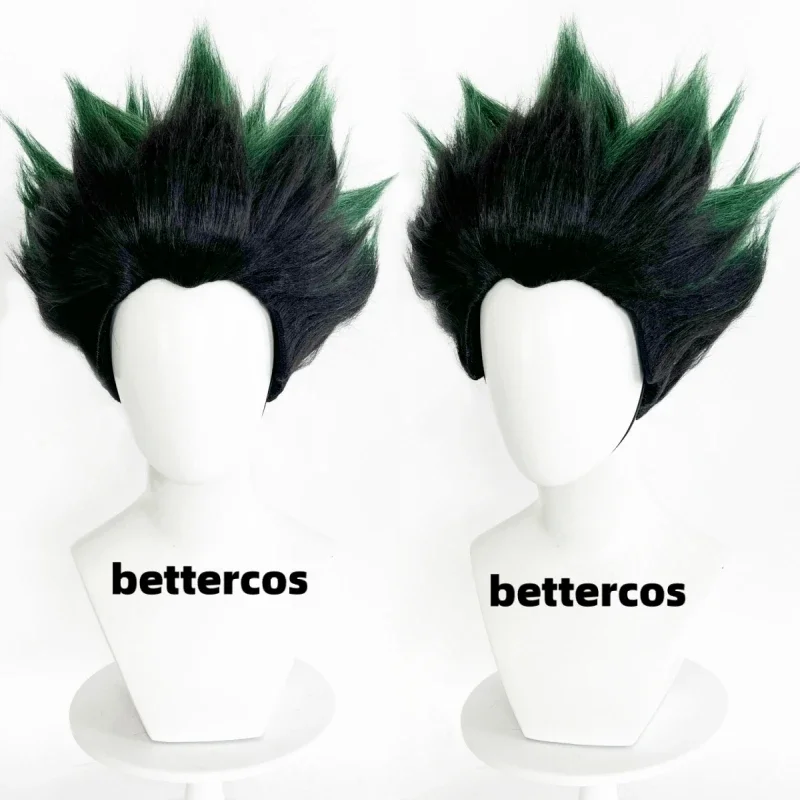 Gon Freecss Cosplay Wig Short Black Green Heat Resistant Synthetic Hair Party Role Play Wigs   Wig Cap