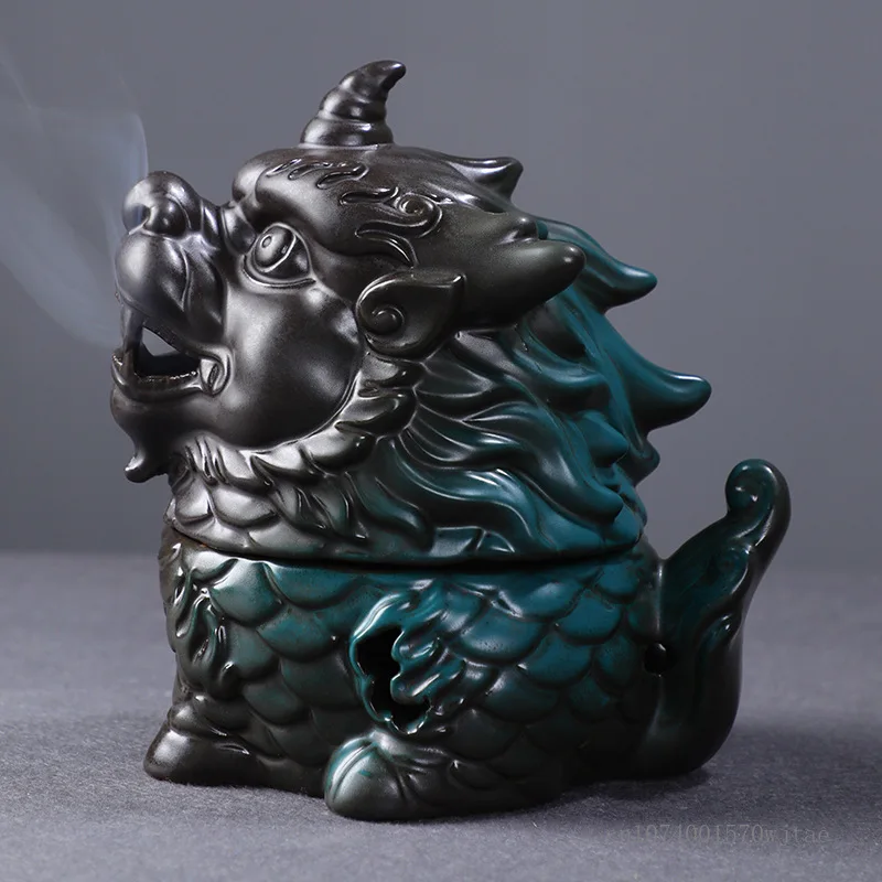 Chinese Ceramic Incense Burner, Creative Dragon Turtle, Kirin Shape, Home Decor, Attracting Wealth, Zen Divine Beast, 1Pc