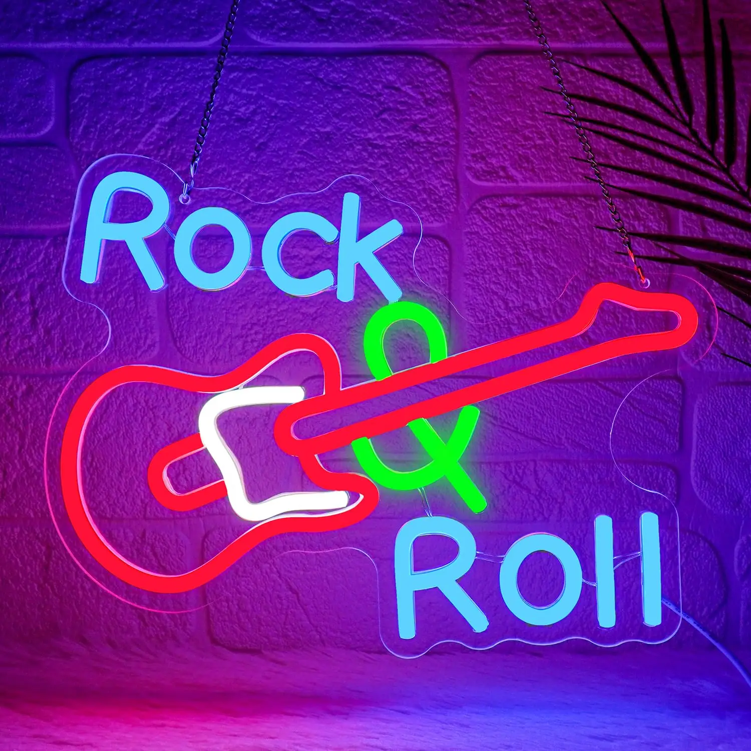 

Rock and Roll Neon Sign for Wall Decor, LED Guitar for Music Room, Bar, Bedroom, Man Cave, Game Room, Cool Music Neon Decor
