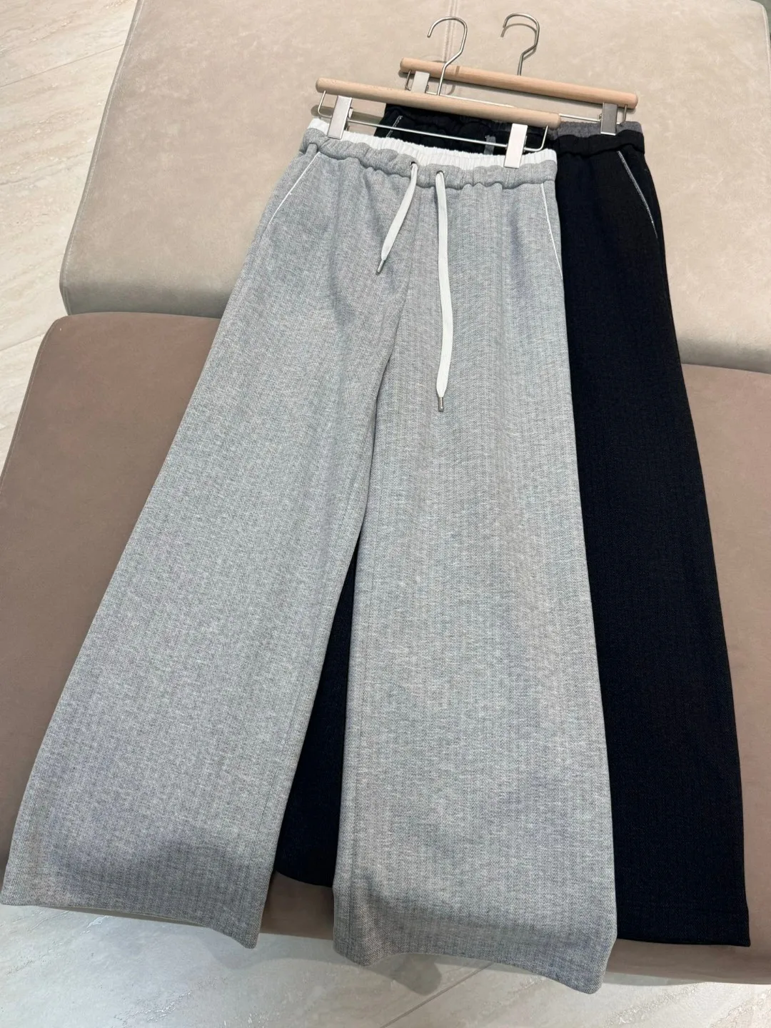 Winter thick warm stretchy soft wide leg pants