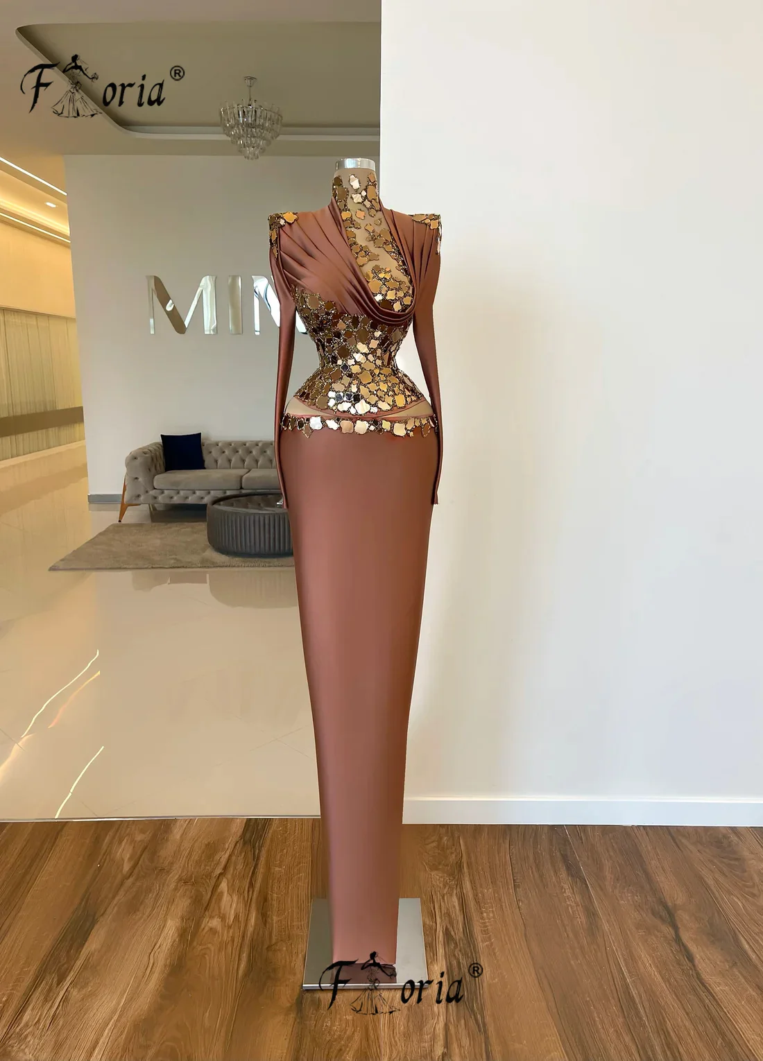 Custom Made ดูไบแขนยาวอย่างเป็นทางการชุดคริสตัลคอความยาวชุดราตรี Gowns พรหม Dresses Vestidos