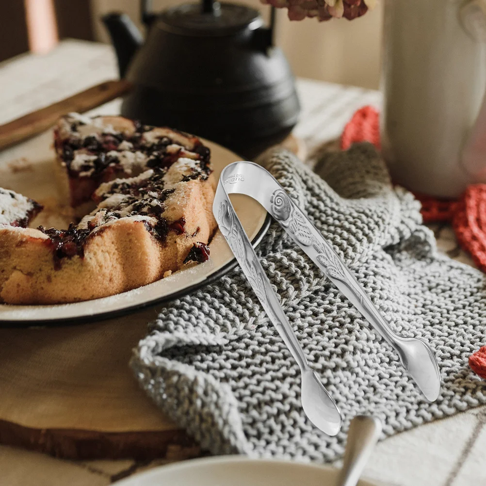 

6Pcs Small Metal Tongs for Serving Food Elegant Rose Pattern Stainless Steel Kitchen Tongs for Appetizers Desserts Tea Party