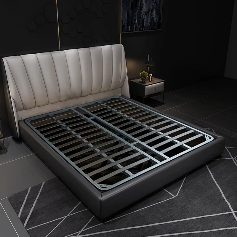 Italian light luxury, leather bed, master bedroom leather double bed, high box full leather