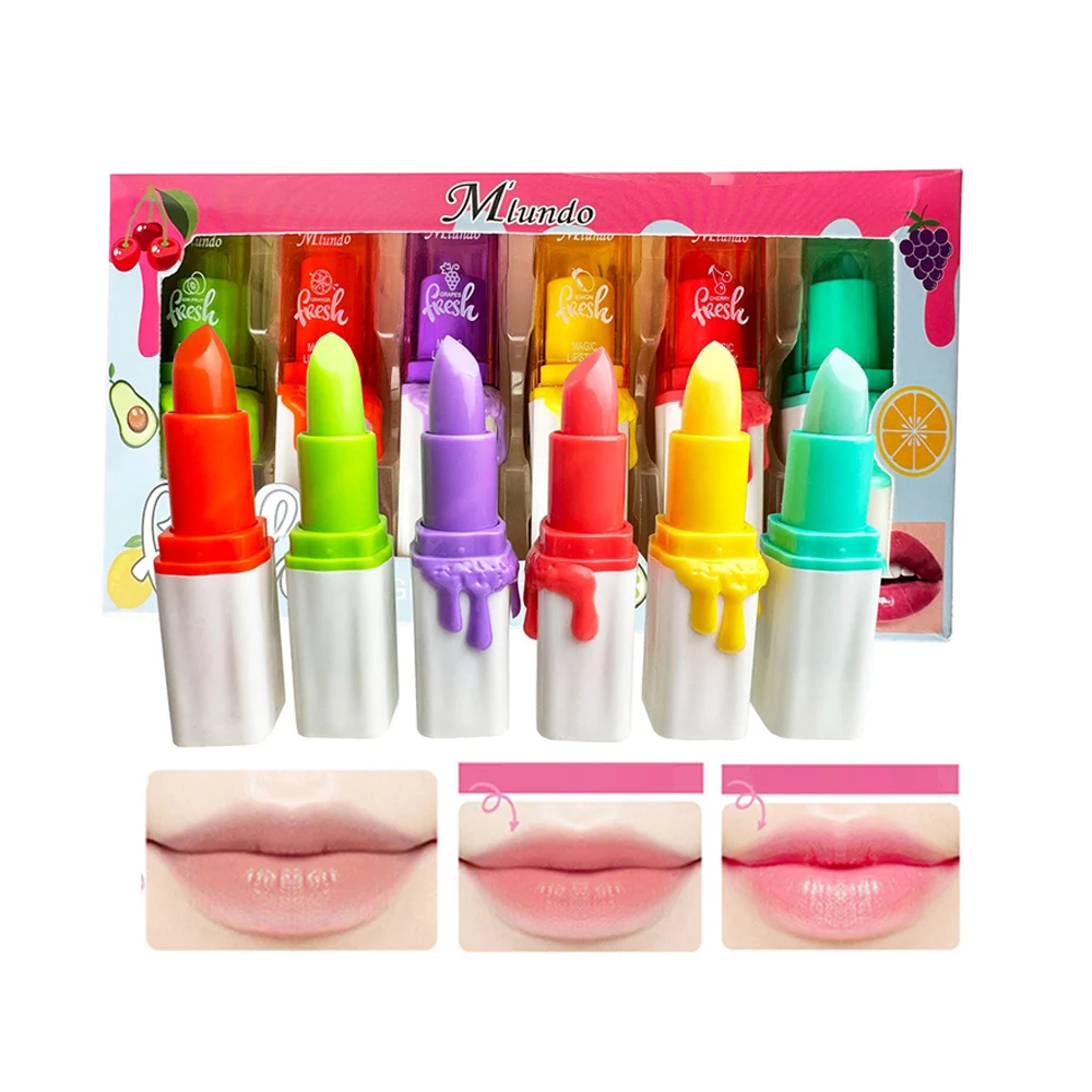 Conjunto de bálsamo labial morango, mudança de cor, hidratação, máscara anti-rachada, cuidado labial, maquiagem, 6pcs