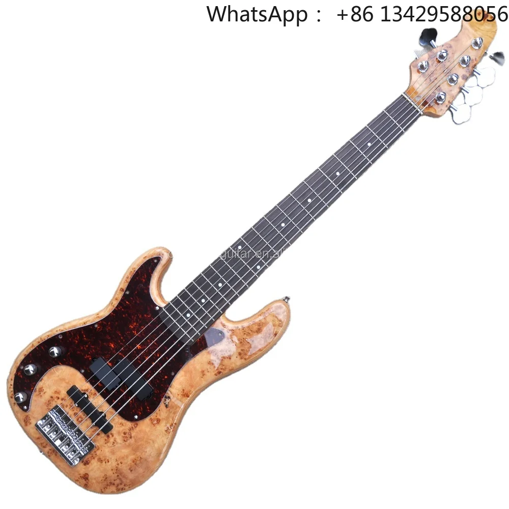 Flyoung Left Handed Electric Bass Guitar 6 Strings Bass Rosewood Fretboard Burl Maple Veneer Custom Made