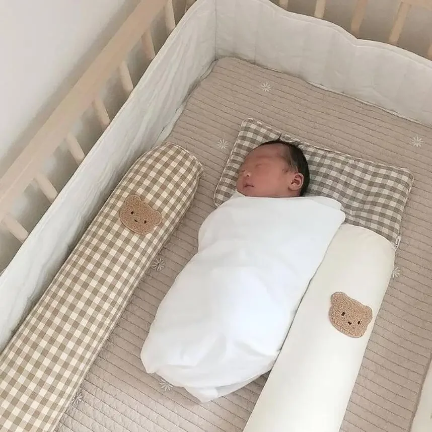 Korean Style Newborn Cylindrical Pillow Crib Soft Embroidery Bumper Children's Cot Head Protector Baby Bed Protection Washable