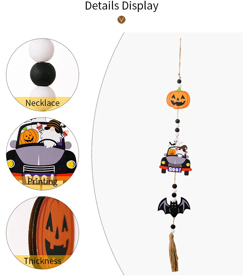 2024 Halloween Wooden Tassel Beads Pendant Gnome Pumpkin Bat Ghost wall Hanging Ornaments for Home Tiered Tray Decoration Props