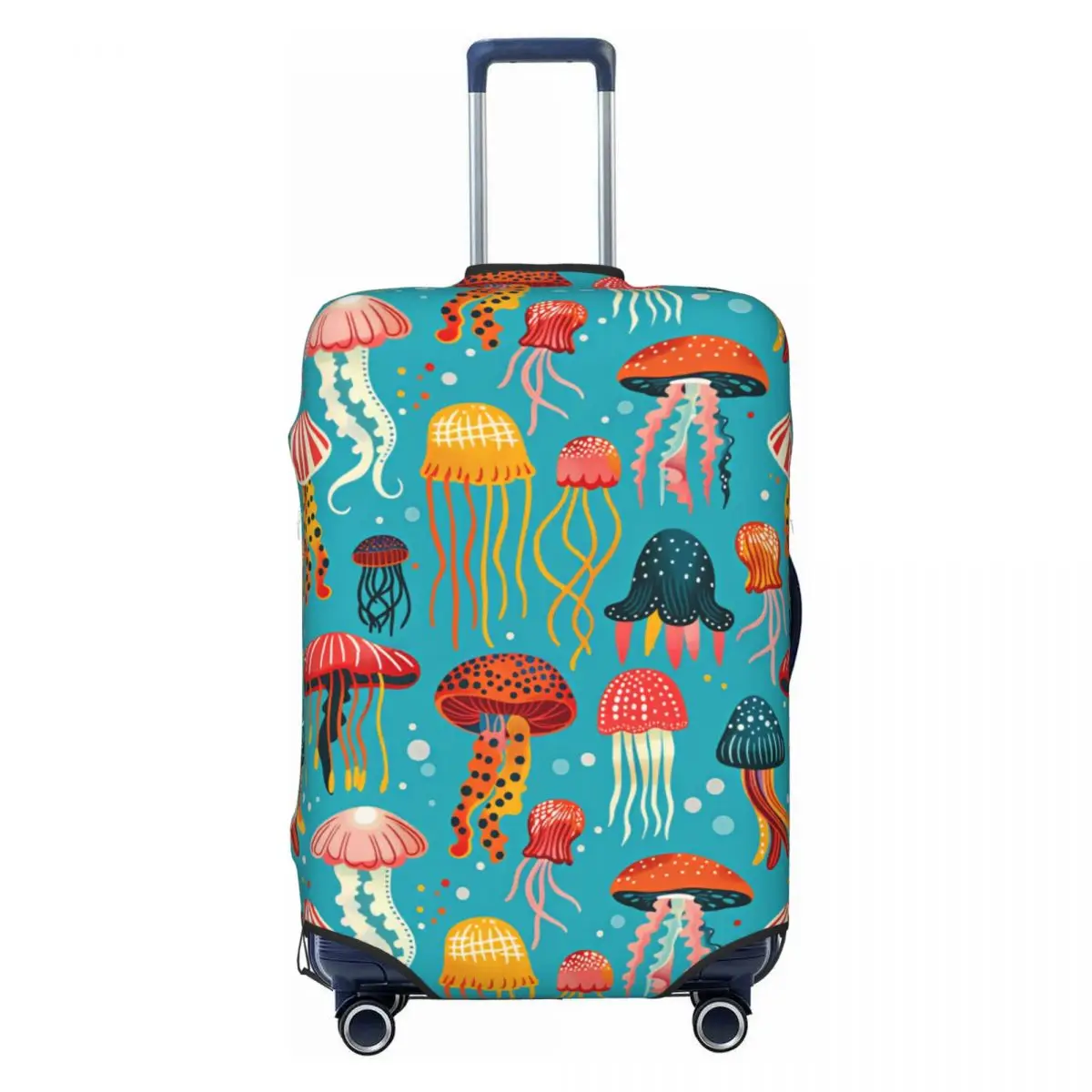 Colorful Cartoon Jellyfish Pattern Travel Luggage Cover Dust Proof Suitcase Cover Protector Fit 18-32 Inch