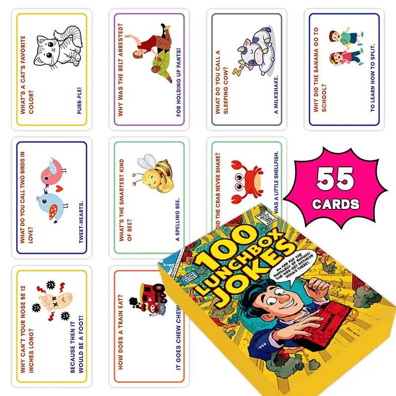 100 Lunchbox Jokes Cards Funny Question Answer Joke Cards Family Interactive Game Kids Early Learning Educational Cards Hot Sale