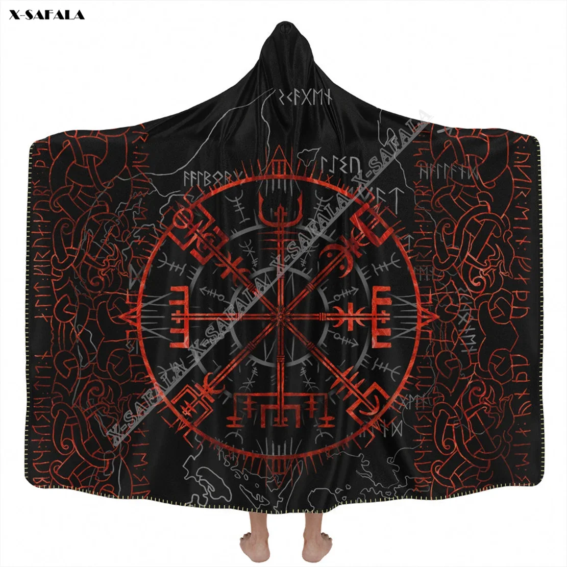 

2024 Text Tattoo 3D Printed Overcoat Hooded Blanket Coat Robe Fleece Velvet Men Women Cloak Samurai Thick Warm Windproof