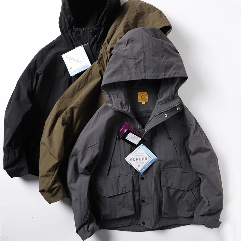 

Мужская свободная рабочая куртка с капюшоном из износостойкого материала, ветрозащитная, водонепроницаемая, для активного отдыха, молодежная, трендовая, весна-осень