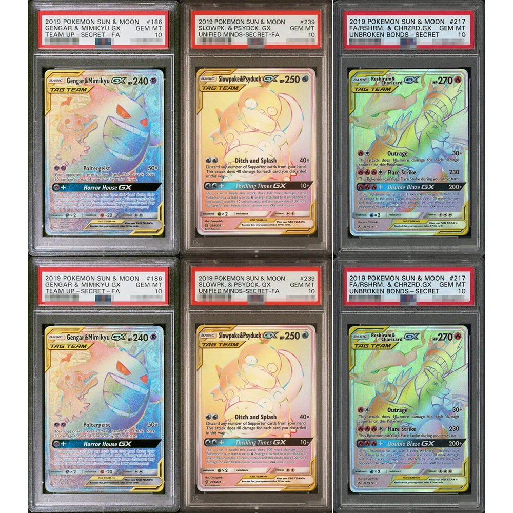 2019 Diy Ptcg Proxy Cartão de coleção classificada Sun&moon Fa/rshrm.&chrzrd. Gx Bonds Inbroken-Secret 239/217 Gem Mt 10 Etiquetas Cartões