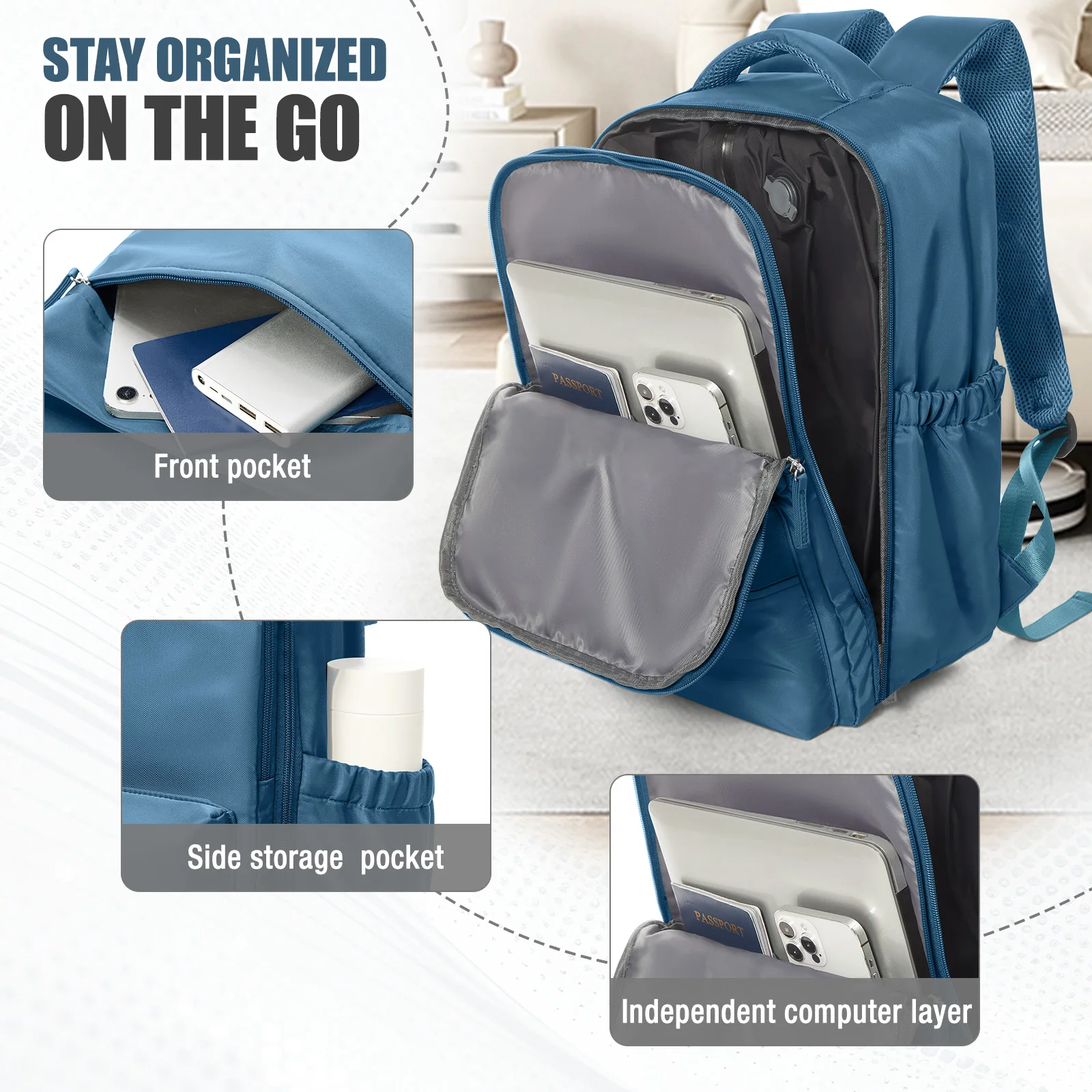 حقيبة ظهر للسفر مضغوطة بالفراغ، حقيبة تخزين الملابس، حقيبة ظهر للطائرة Ryanair مقاس 40 × 30 × 20 حقيبة كمبيوتر محمول، حقيبة ظهر جامعية