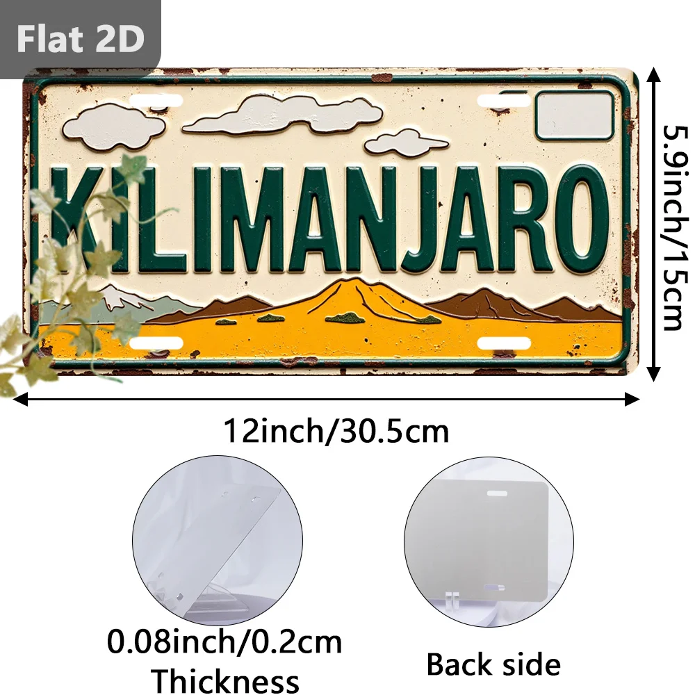 2D Flat, 1pc Kilimanjaro Mountain Vintage Metal Wall Sign - Retro Africa Topography Plaque, Irregular Tanzania Landmark Decor fo