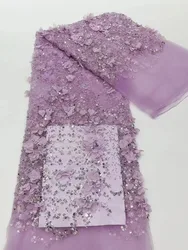 Beautiful,Beads embroidery, With 3D Flowers French Tulle Net,African Sequins Lace Fabric ,Evening Dresses,Party ,Weddings