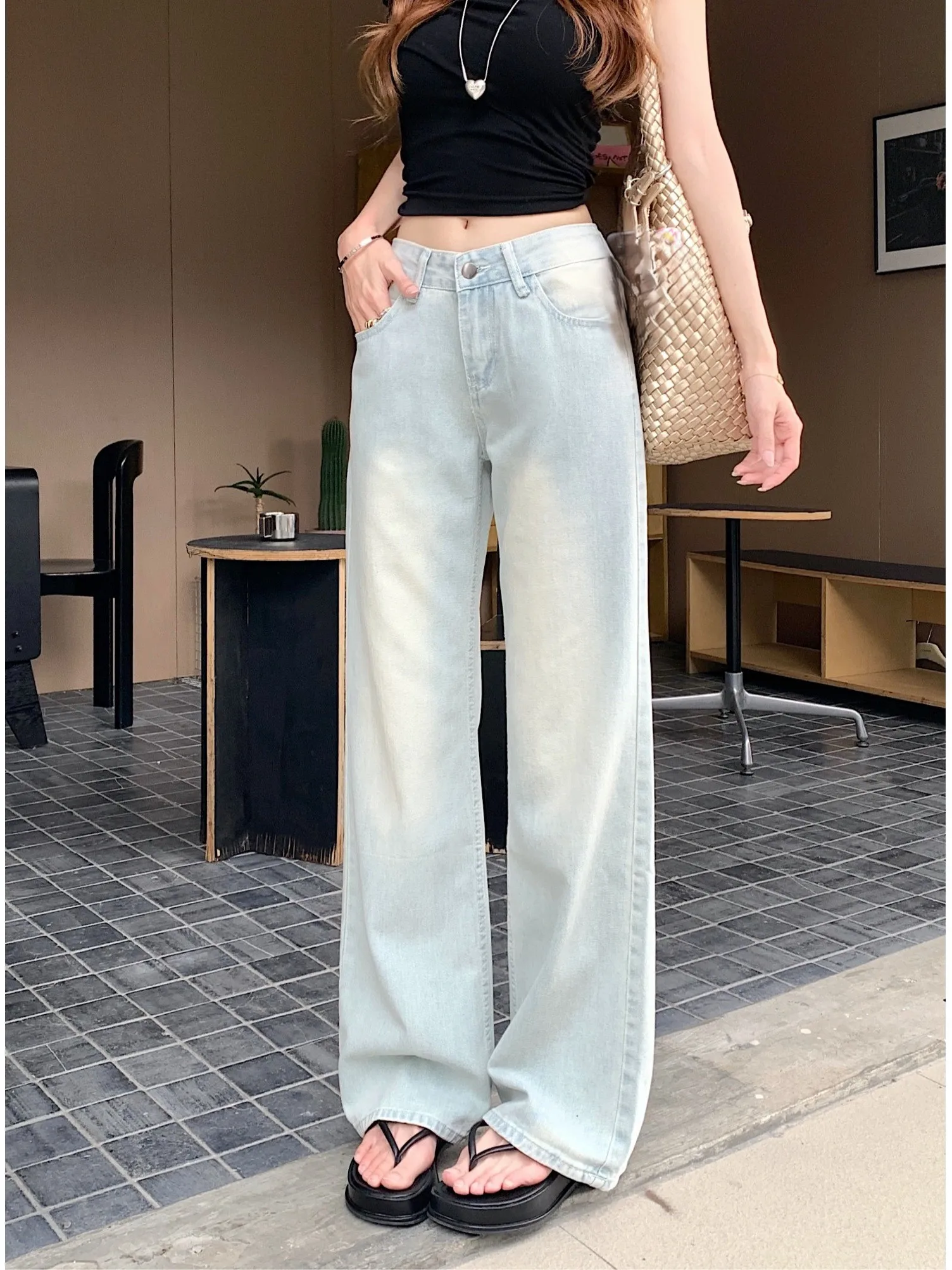 

Jean Straight Women Trousers Women'S Wide Leg Jeans Kawaii Cute Sweet Japanese Harajuku Korean Female Denim Fashion Aesthetic