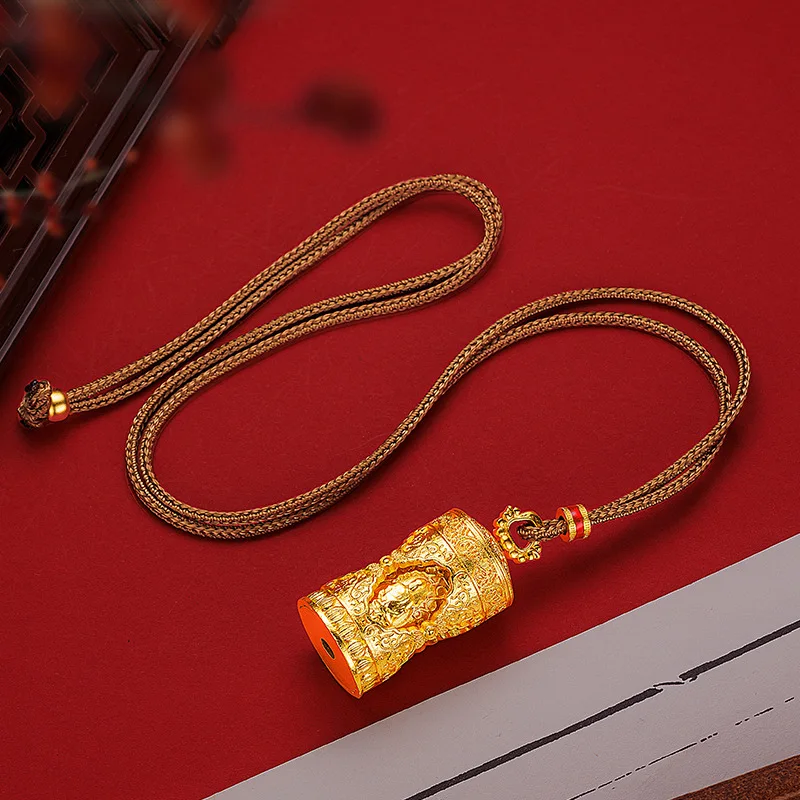 

9999 24K real gold ancient gold four-sided Buddha statue pendant can rotate the guardian Buddha prayer wheel sweater necklace