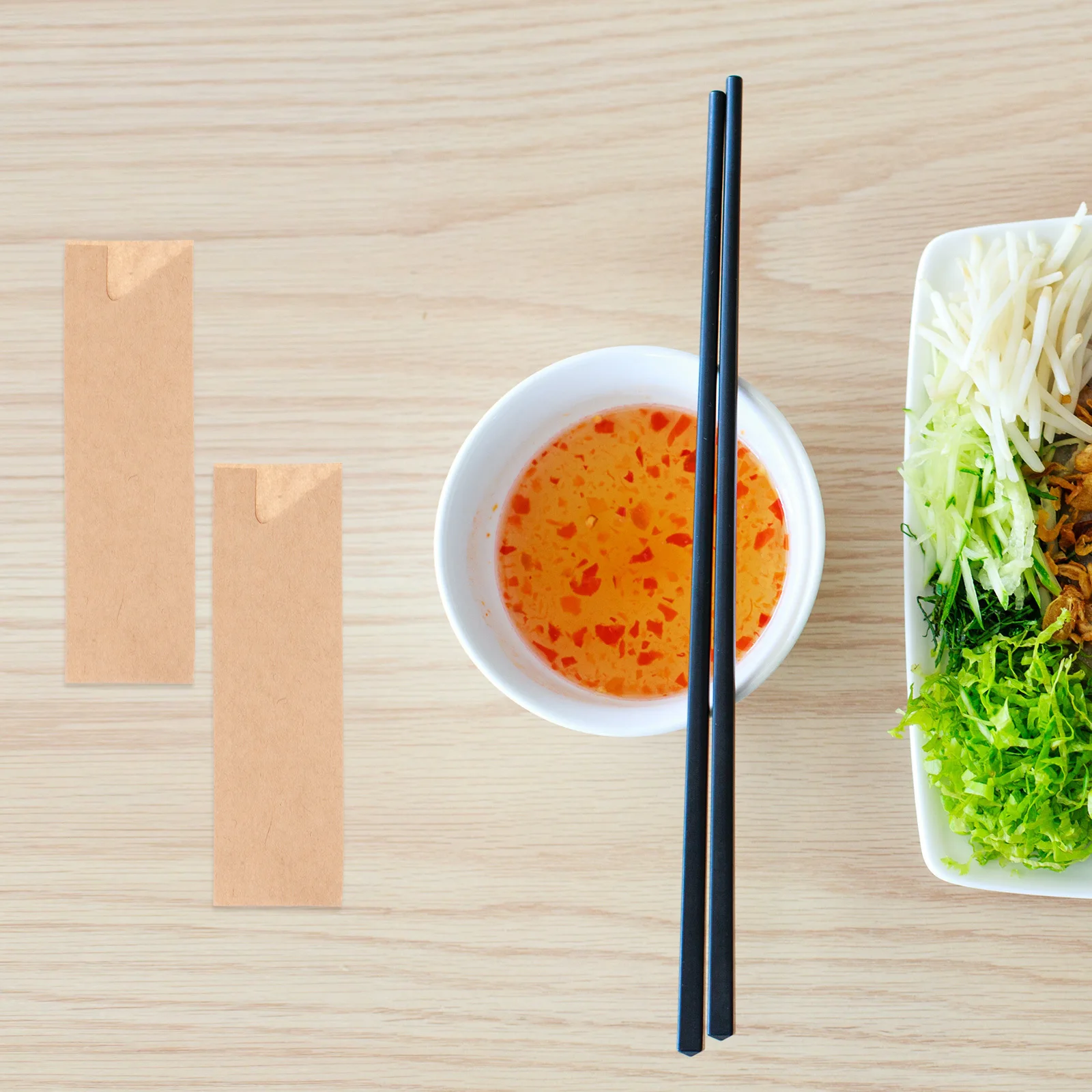 

200Pcs Kraft Paper Waterproof Chopstick Sleeves 15cm Oilproof Elegant Table Setting Disposable Cutlery Bags Silverware Bags