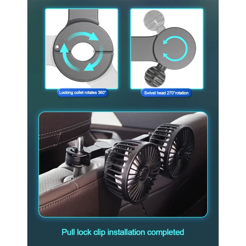 3-speed Car Seat Back Cooling Fan USB Charge Dual Head Fan 360 Degree Rotation Neck Cooler for Summer Car Accessories Wholesale
