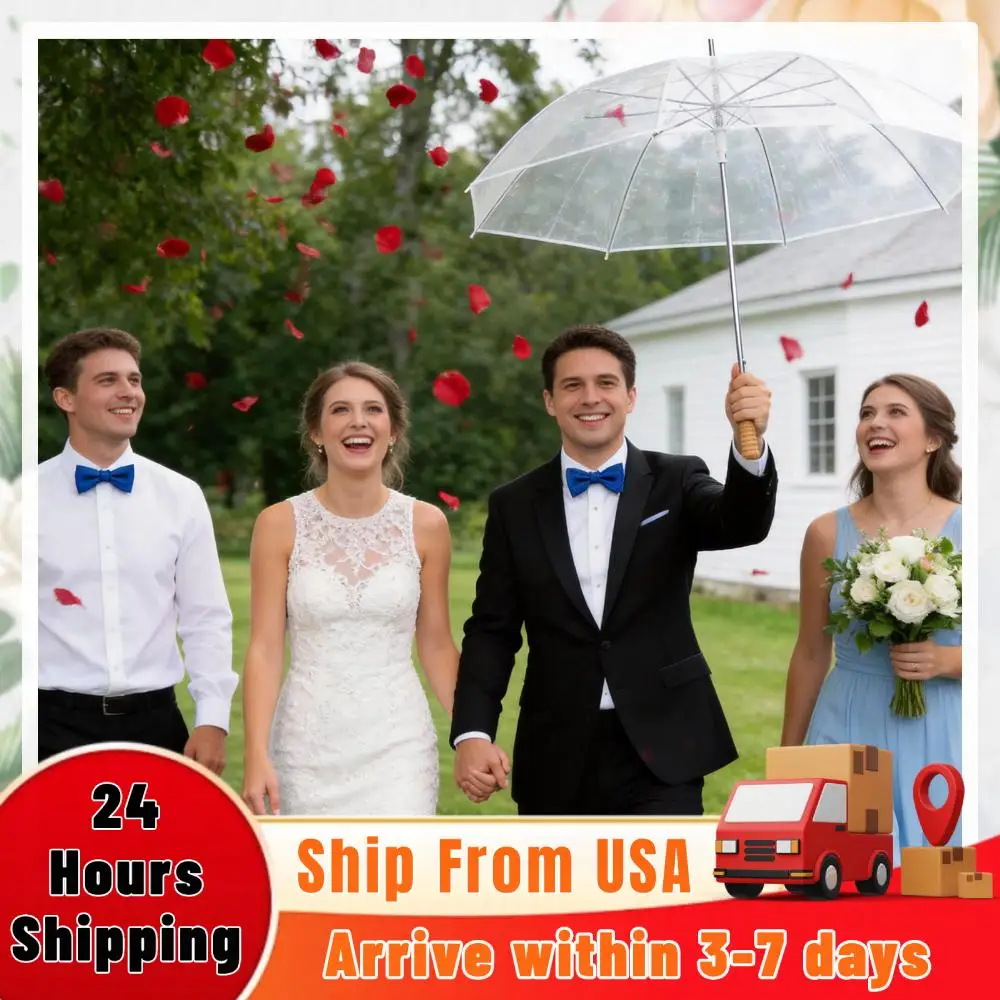 

50 Pack Wedding Stick Umbrellas Windproof Waterproof Clear Umbrellas for Wedding for Bride Groom Gifts Bridal Shower Party Decor