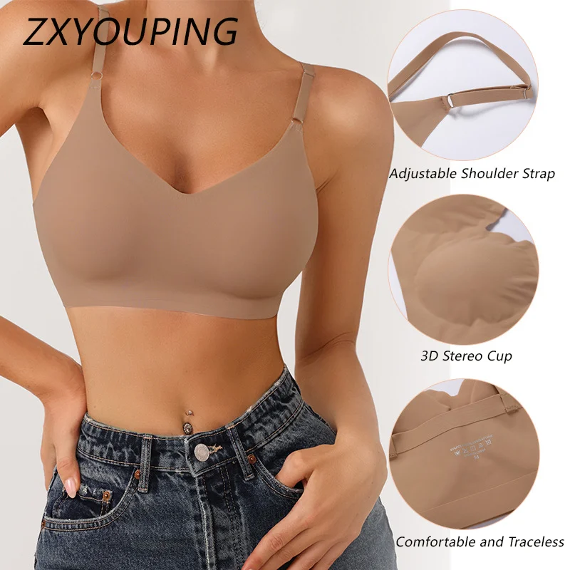 Ice Silk Seamless Bra Without Steel Ring Women Underwear Comfortable No Steel Rims Adjustable Plus Size Wireless Bra