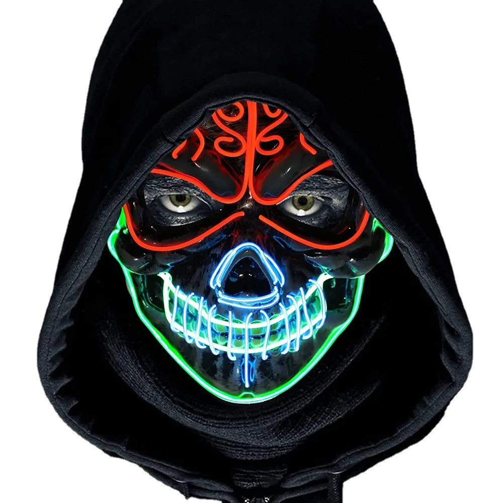 LED Halloween Mask 2024 Upgraded Scary Halloween Light Up Mask Scary Skull Shape Cosplay LED Mask Practical Jokes Toy