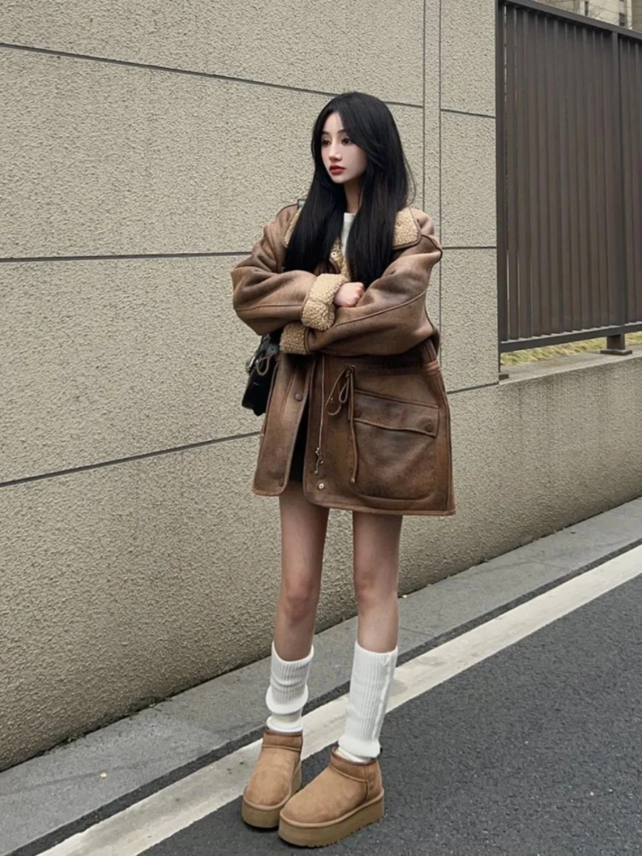 

Lamb Wool Jacket Woman For Women Slim Thickened Winter Warm Padded Insulation Cold Protection Snow Weather Ice Climate Freezing